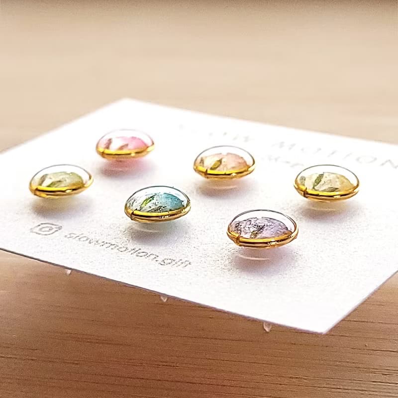 彩虹滿天星乾燥花小耳環套裝 一套六隻 樹脂耳針