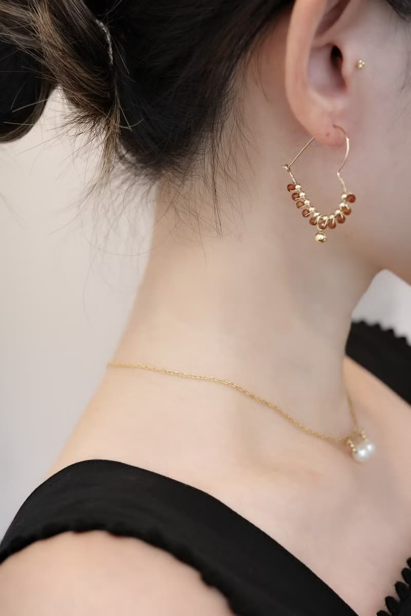 大愛心 橙石榴石耳飾 14kgf