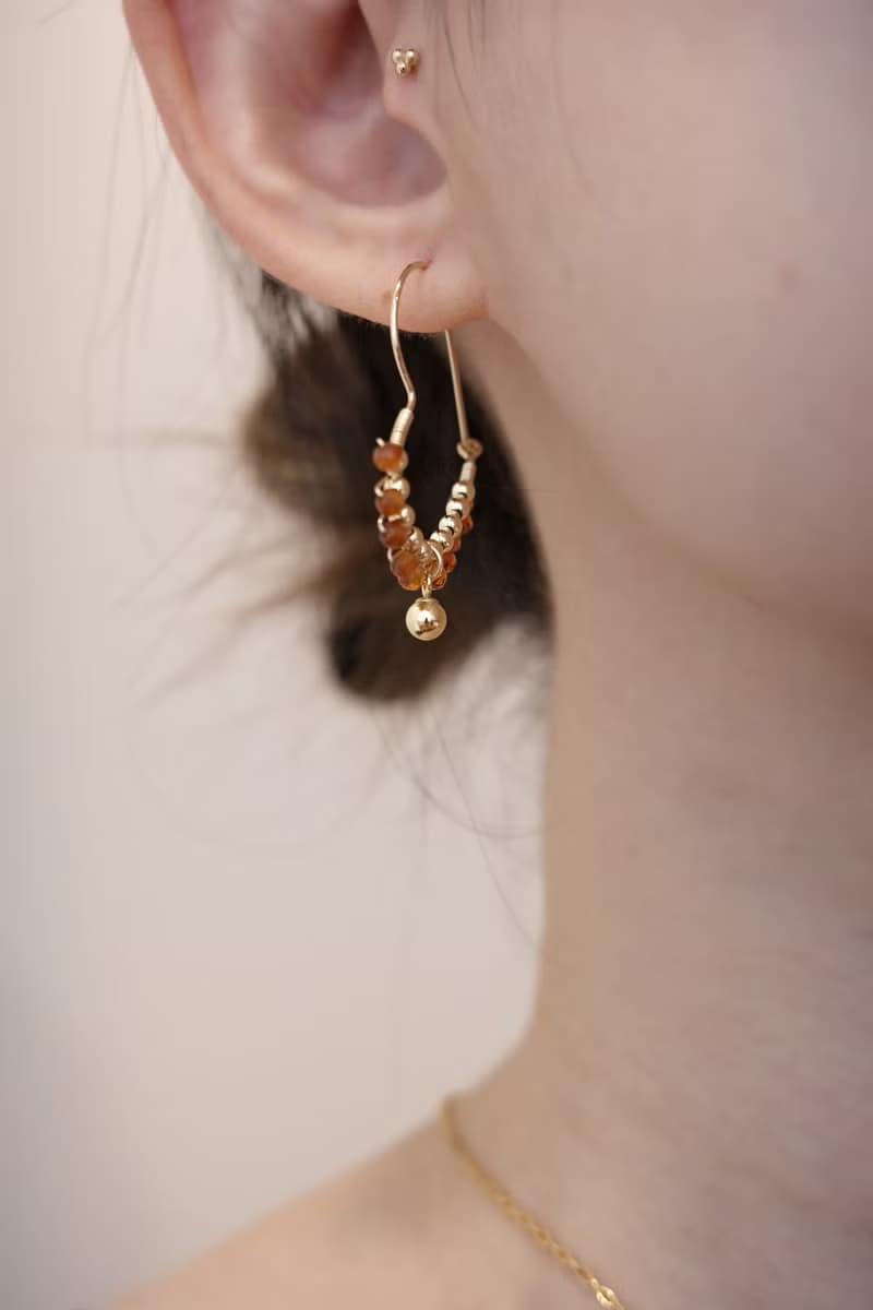 大愛心 橙石榴石耳飾 14kgf