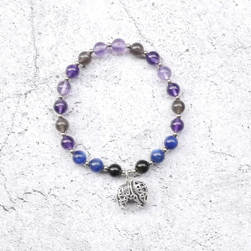 金曜石 紫水晶 黑曜石 藍晶石 6MM 純銀大象天然石手鍊