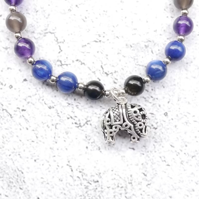 金曜石 紫水晶 黑曜石 藍晶石 6MM 純銀大象天然石手鍊