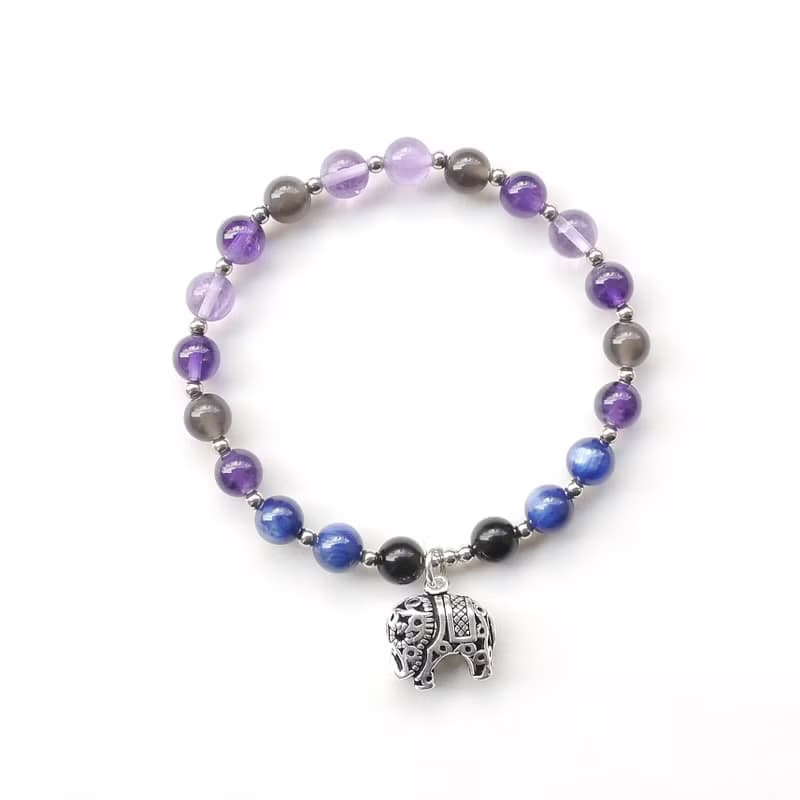 金曜石 紫水晶 黑曜石 藍晶石 6MM 純銀大象天然石手鍊