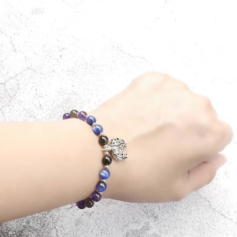 金曜石 紫水晶 黑曜石 藍晶石 6MM 純銀大象天然石手鍊