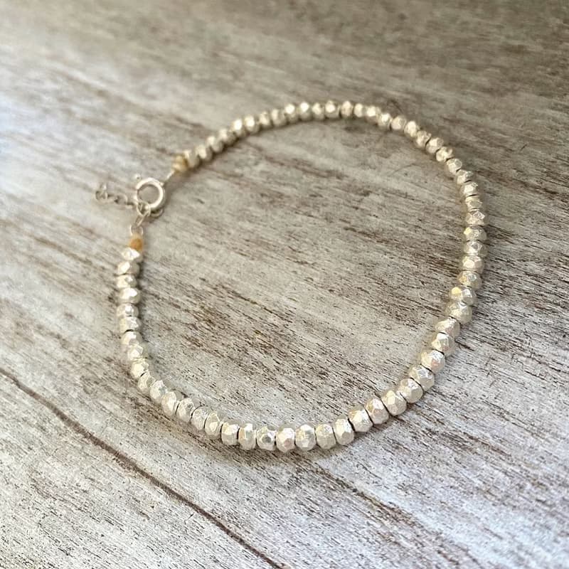 手工敲打 切割純銀珠手鍊