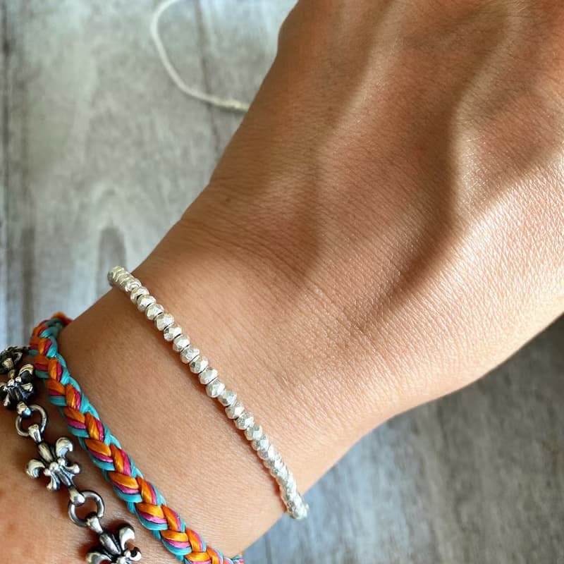 手工敲打 切割純銀珠手鍊