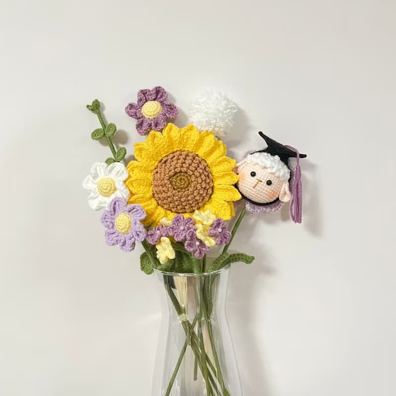 鈎針編織畢業羊羊向日葵花束