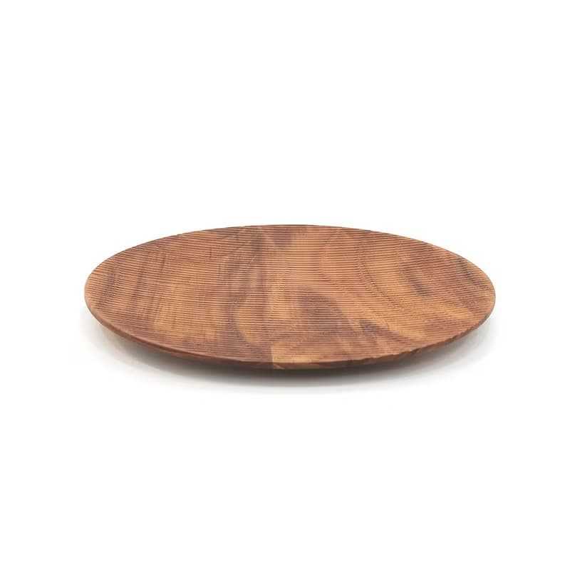 無深度)天然柚木圓型餐盤S號-條紋款│22cm不上漆原木製 露營野餐