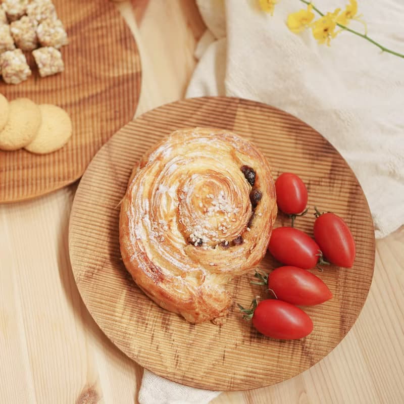 無深度)天然柚木圓型餐盤S號-條紋款│22cm不上漆原木製 露營野餐