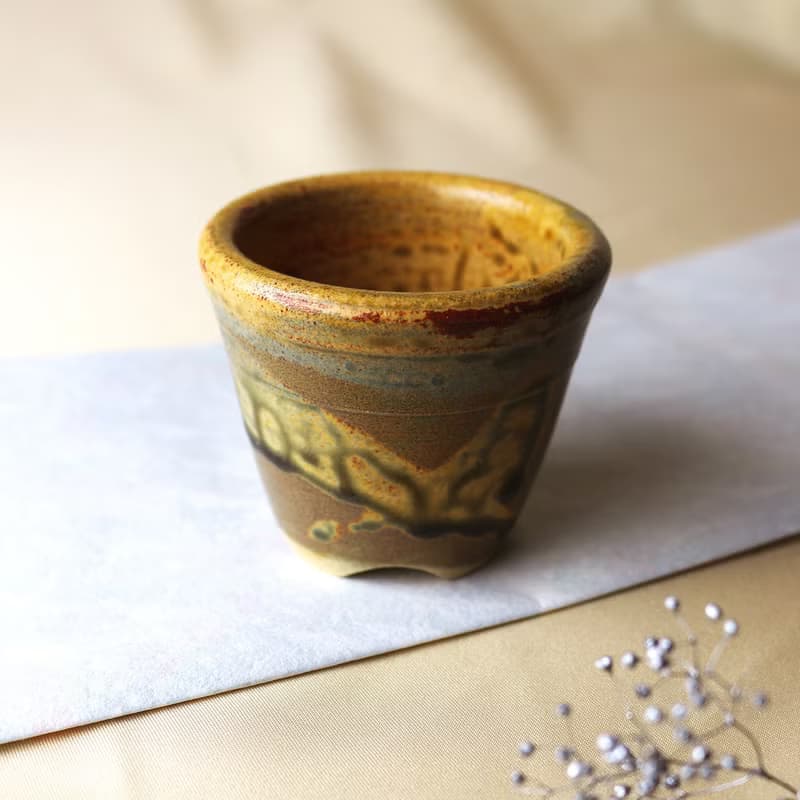 灰釉小盆栽 新彩燒 柴燒陶藝 手作作品 | 禮物 收藏 圭窯