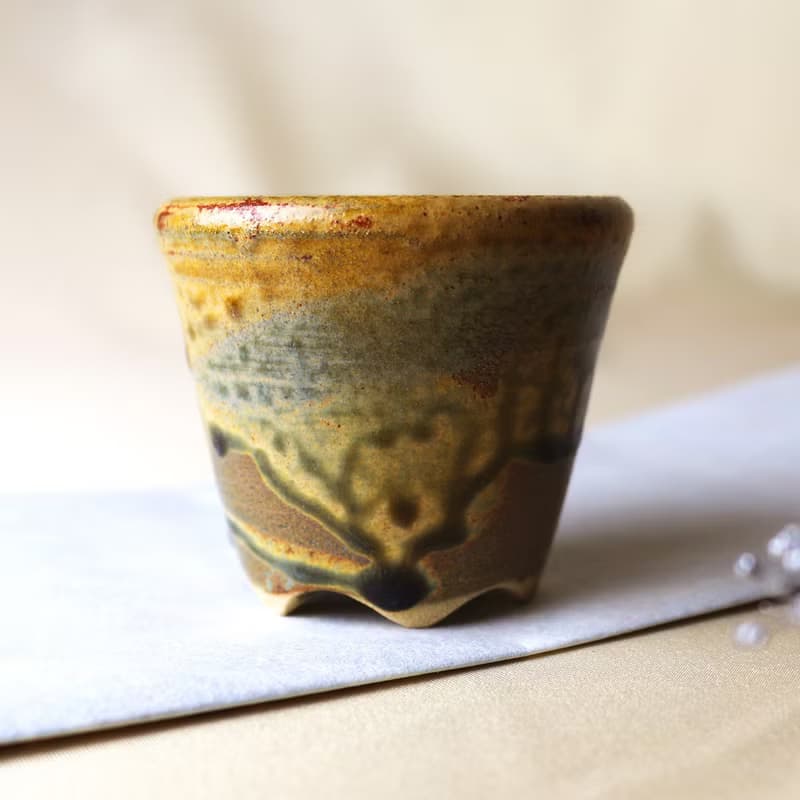 灰釉小盆栽 新彩燒 柴燒陶藝 手作作品 | 禮物 收藏 圭窯