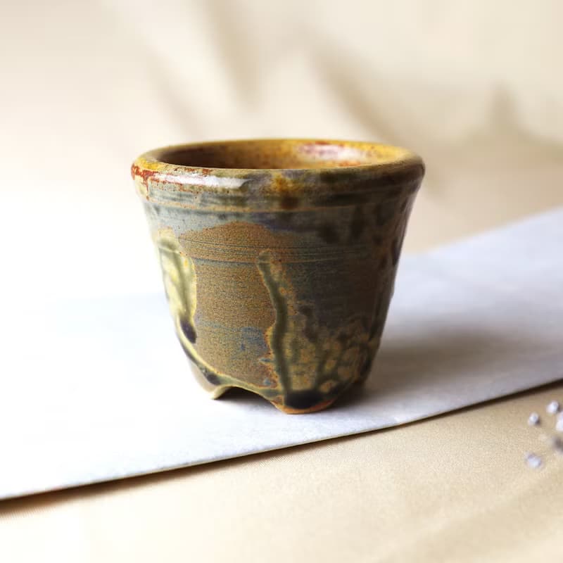 灰釉小盆栽 新彩燒 柴燒陶藝 手作作品 | 禮物 收藏 圭窯