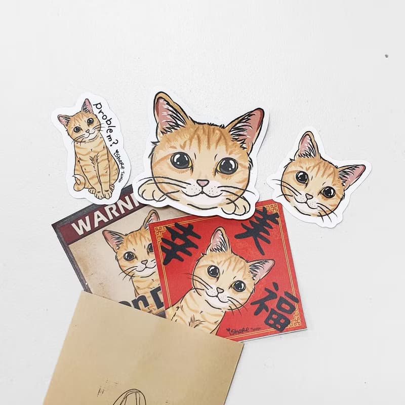 貓咪/米克斯 7毛色 寵物防水抗曬貼紙 行李箱 滑板 衝浪板 春聯