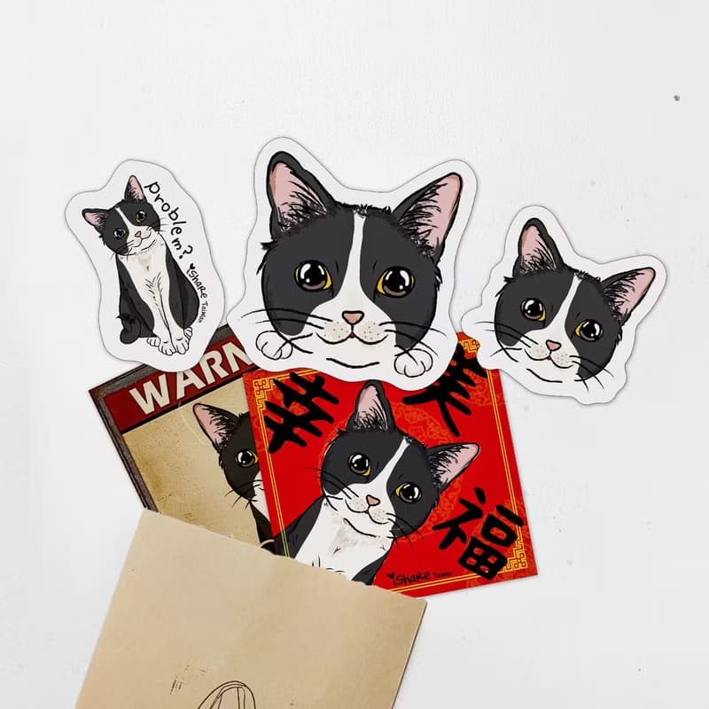貓咪/米克斯 7毛色 寵物防水抗曬貼紙 行李箱 滑板 衝浪板 春聯
