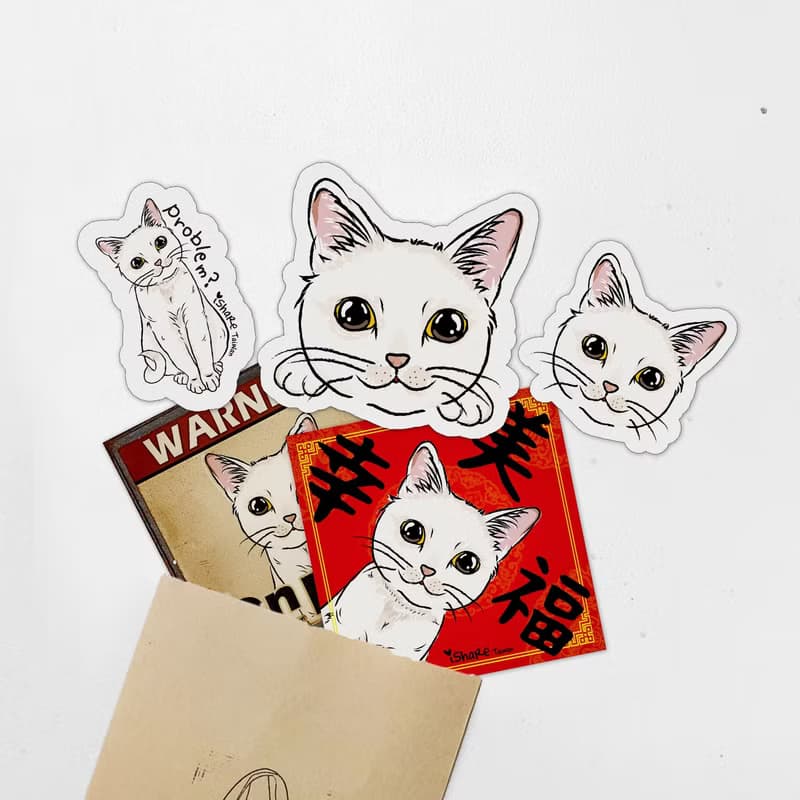 貓咪/米克斯 7毛色 寵物防水抗曬貼紙 行李箱 滑板 衝浪板 春聯