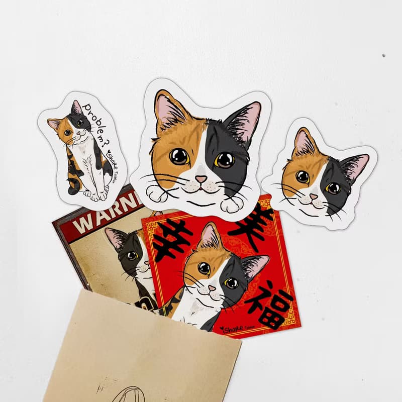 貓咪/米克斯 7毛色 寵物防水抗曬貼紙 行李箱 滑板 衝浪板 春聯