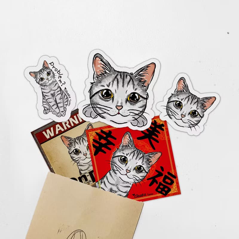貓咪/米克斯 7毛色 寵物防水抗曬貼紙 行李箱 滑板 衝浪板 春聯