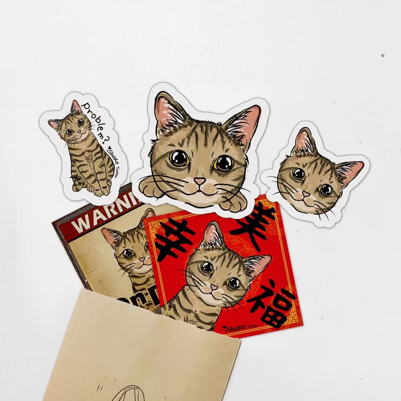 貓咪/米克斯 7毛色 寵物防水抗曬貼紙 行李箱 滑板 衝浪板 春聯