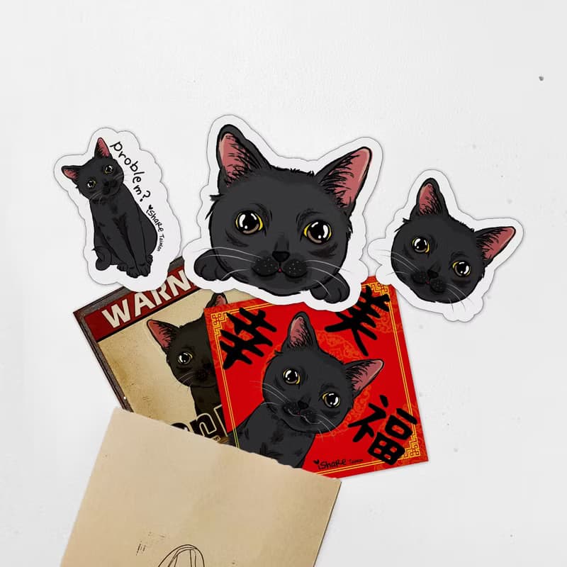 貓咪/米克斯 7毛色 寵物防水抗曬貼紙 行李箱 滑板 衝浪板 春聯