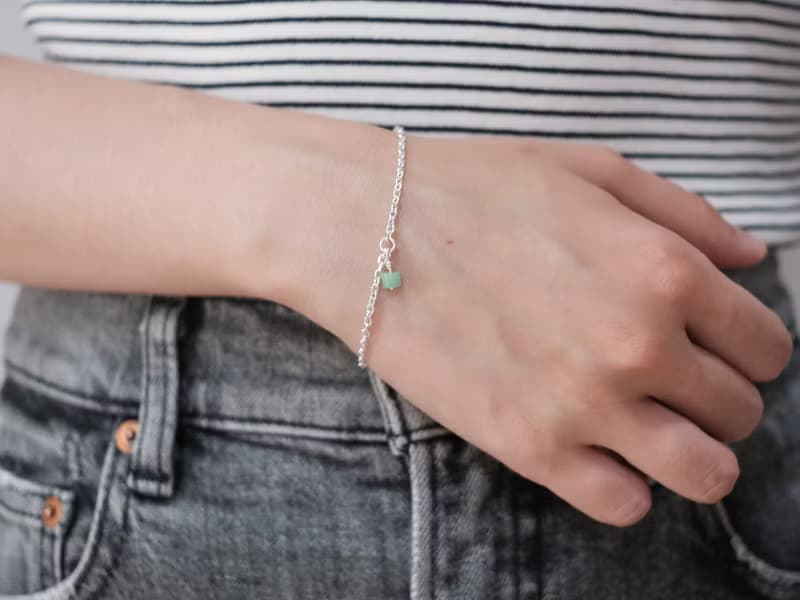 綠意天然翡翠手工手鍊・925 純銀・冰種緬甸玉珠