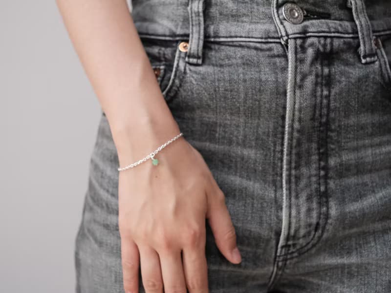 綠意天然翡翠手工手鍊・925 純銀・冰種緬甸玉珠