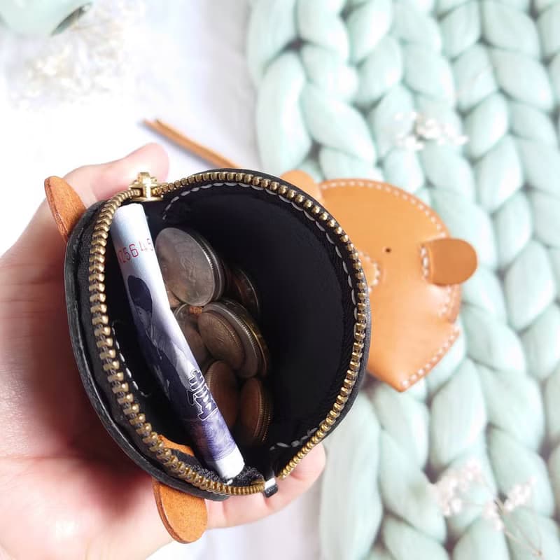 台灣黑熊拉鍊零錢包 / 大開口 / 歐洲全植鞣牛皮 / 手工製作