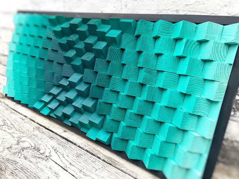 Teal Wood Wall Art - Ombre - Sound Diffuser - Acoustic Panel - Housewarming