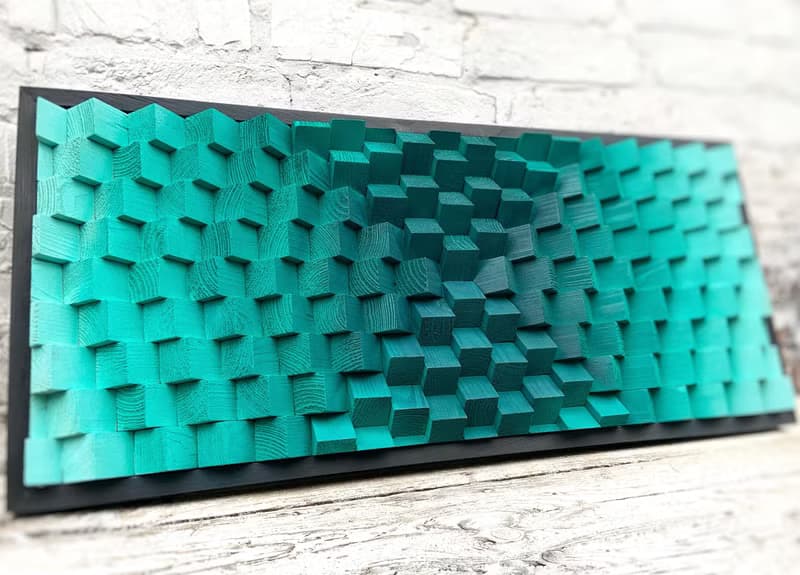 Teal Wood Wall Art - Ombre - Sound Diffuser - Acoustic Panel - Housewarming