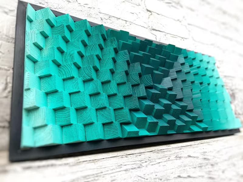 Teal Wood Wall Art - Ombre - Sound Diffuser - Acoustic Panel - Housewarming