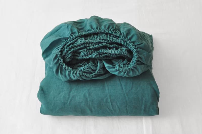 Teal linen fitted sheet / Softened linen bed sheet / Deep pocket