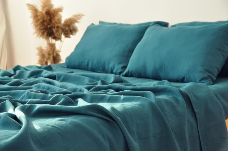 Teal linen fitted sheet / Softened linen bed sheet / Deep pocket