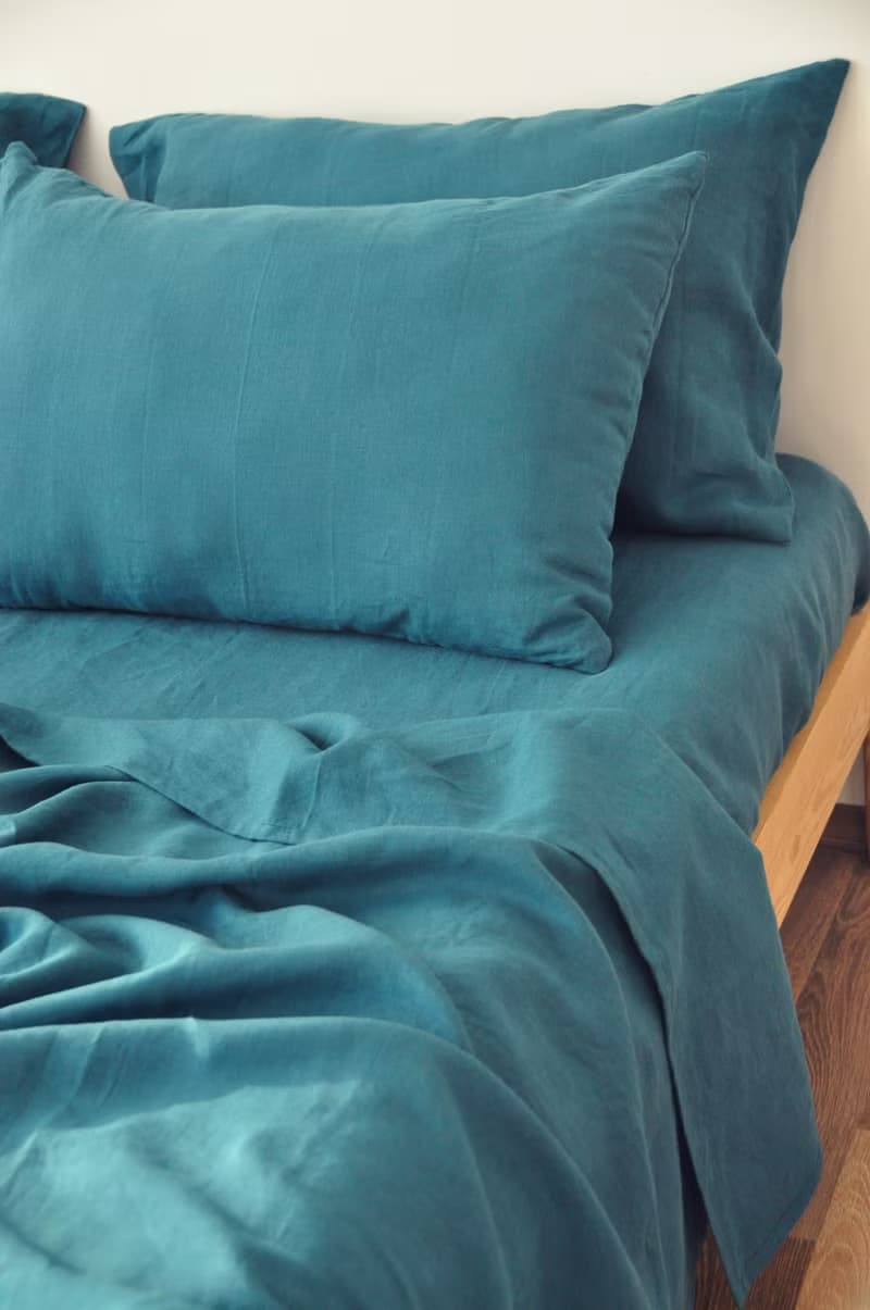 Teal linen fitted sheet / Softened linen bed sheet / Deep pocket