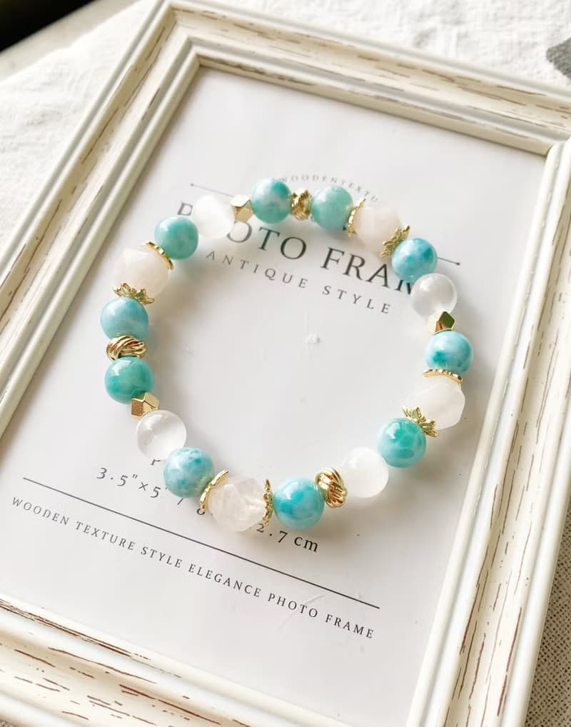 高品收藏等級拉利瑪海紋石/高品透石膏/切面白玉髓 手作設計款能