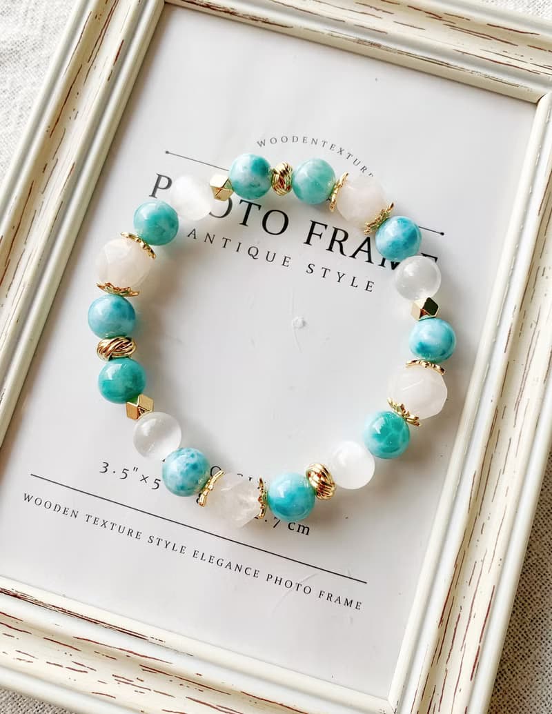 高品收藏等級拉利瑪海紋石/高品透石膏/切面白玉髓 手作設計款能