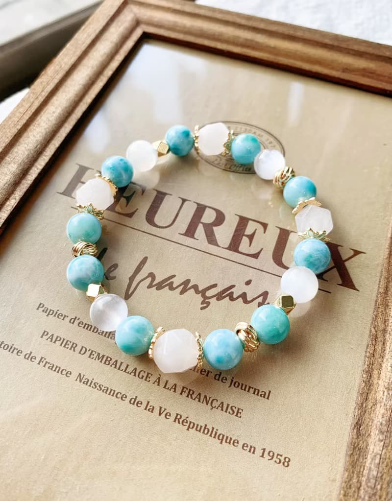 高品收藏等級拉利瑪海紋石/高品透石膏/切面白玉髓 手作設計款能