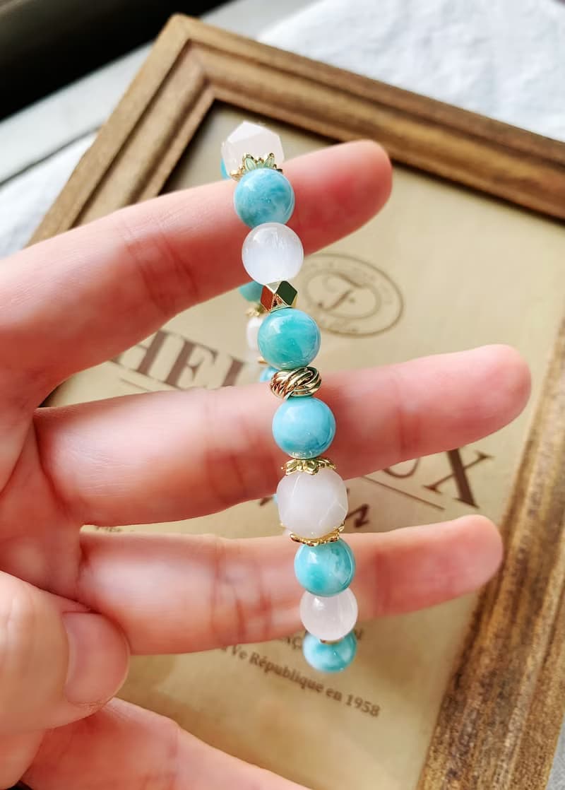 高品收藏等級拉利瑪海紋石/高品透石膏/切面白玉髓 手作設計款能