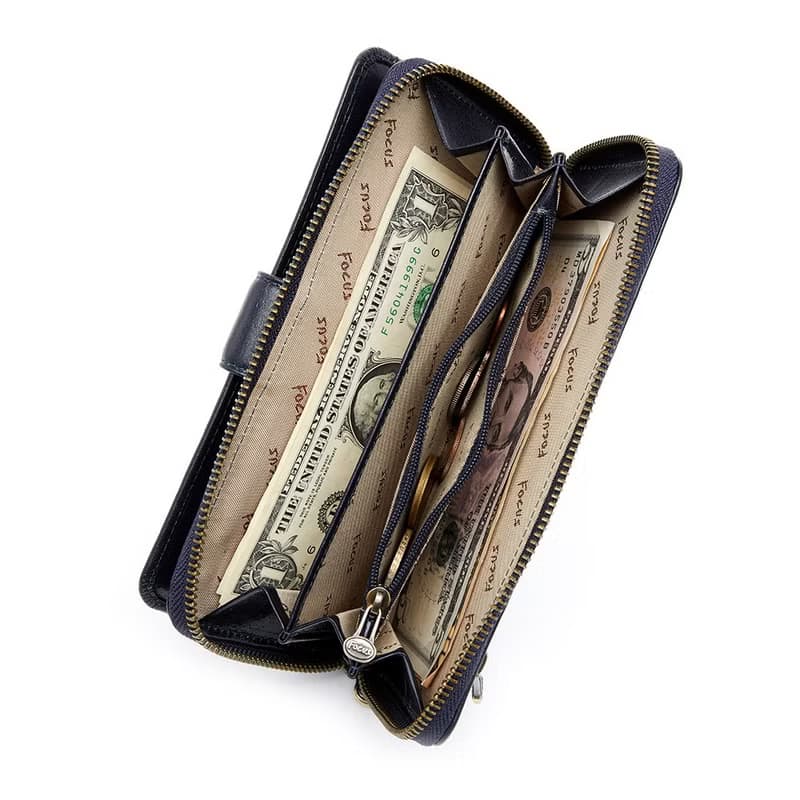 真皮女用長夾 / 大容量長夾拉鍊包 / 真皮長夾_藍/綠2色任選F3475