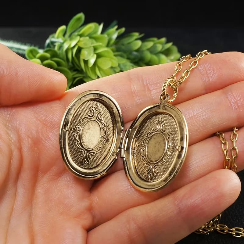 Green Aventurine Oval Gold Locket Mint Sage Green Stone Pendant Necklace Jewelry