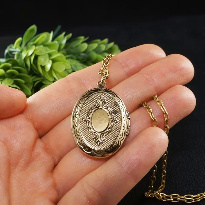 Green Aventurine Oval Gold Locket Mint Sage Green Stone Pendant Necklace Jewelry