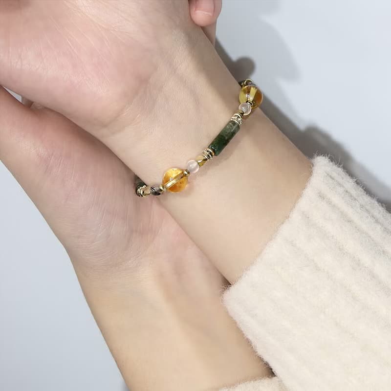 富裕森林 | A71水草瑪瑙黃水晶黑髮晶水晶手鍊