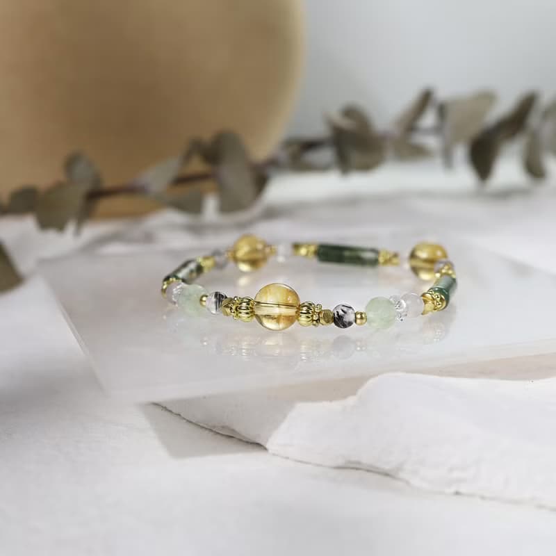 富裕森林 | A71水草瑪瑙黃水晶黑髮晶水晶手鍊