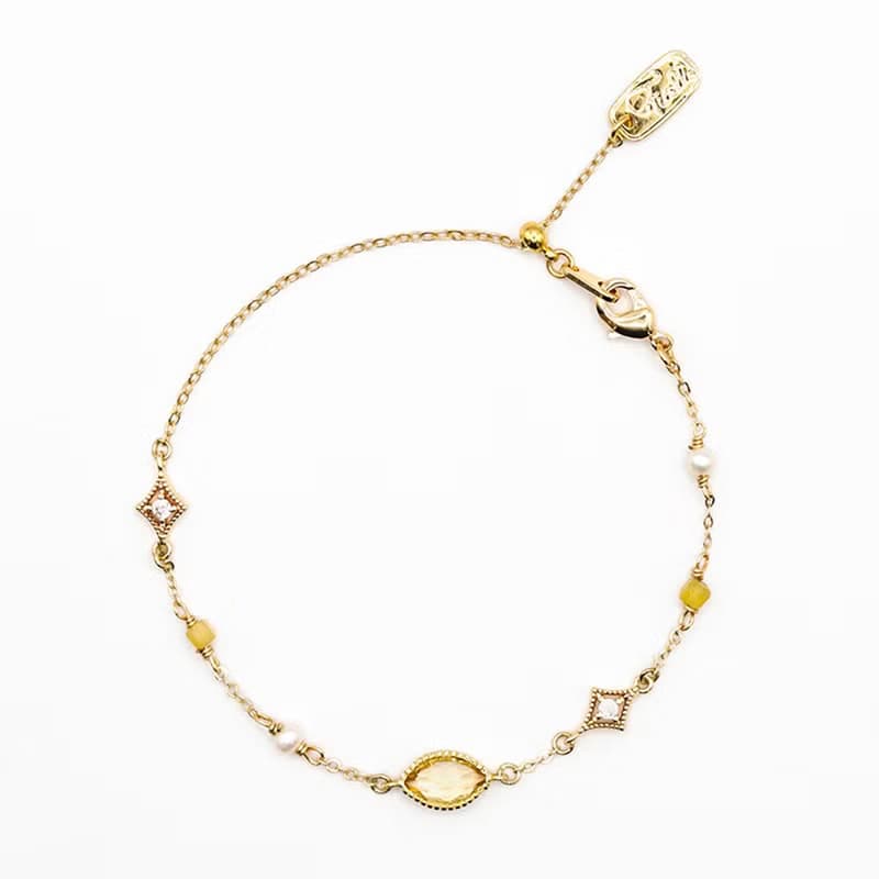 財運 x 黃水晶 珍珠 黃蛋白石 黃【公主的假日野餐。BELLE】手鍊