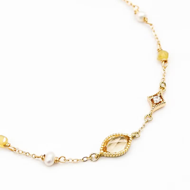 財運 x 黃水晶 珍珠 黃蛋白石 黃【公主的假日野餐。BELLE】手鍊