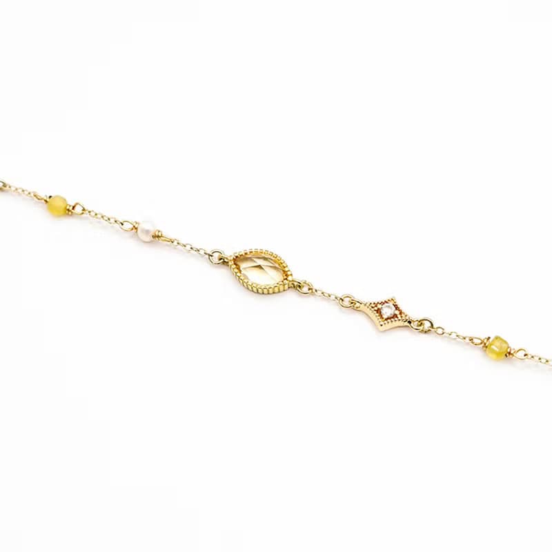 財運 x 黃水晶 珍珠 黃蛋白石 黃【公主的假日野餐。BELLE】手鍊