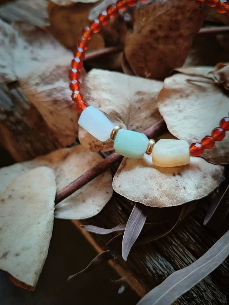 緬甸三彩隨形珠翡翠 紅瑪瑙串琺珠手鍊