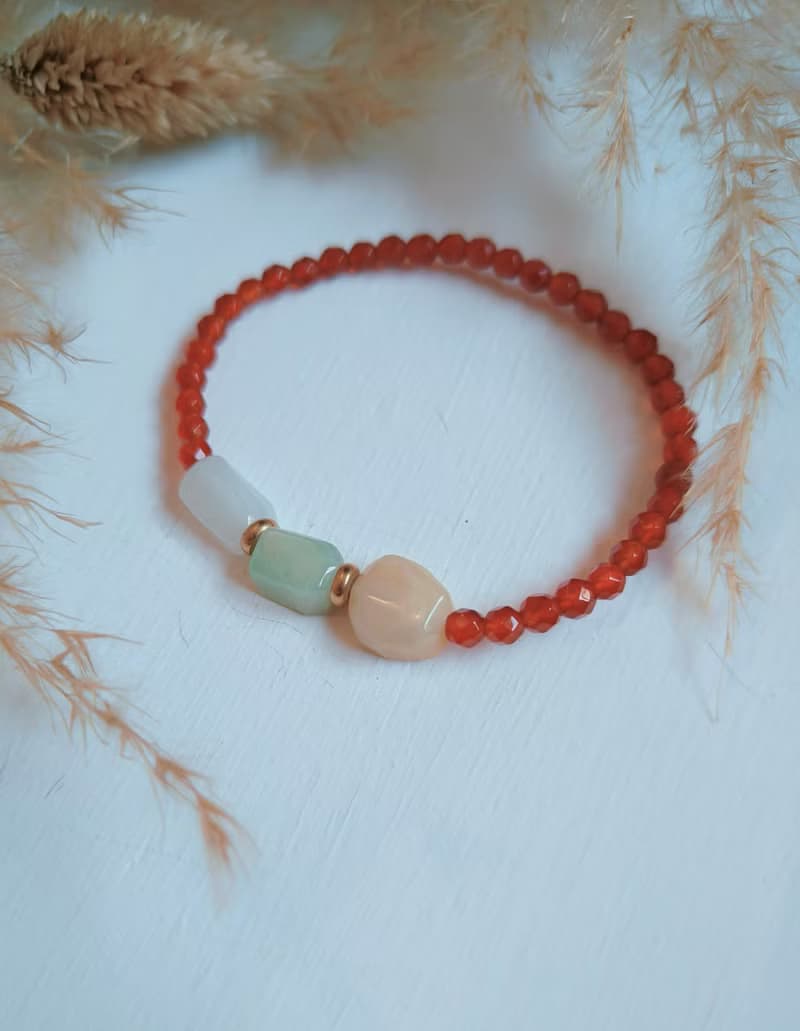 緬甸三彩隨形珠翡翠 紅瑪瑙串琺珠手鍊