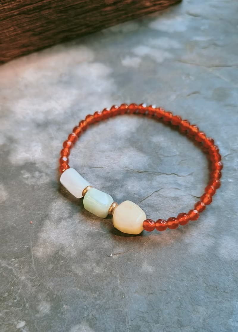 緬甸三彩隨形珠翡翠 紅瑪瑙串琺珠手鍊