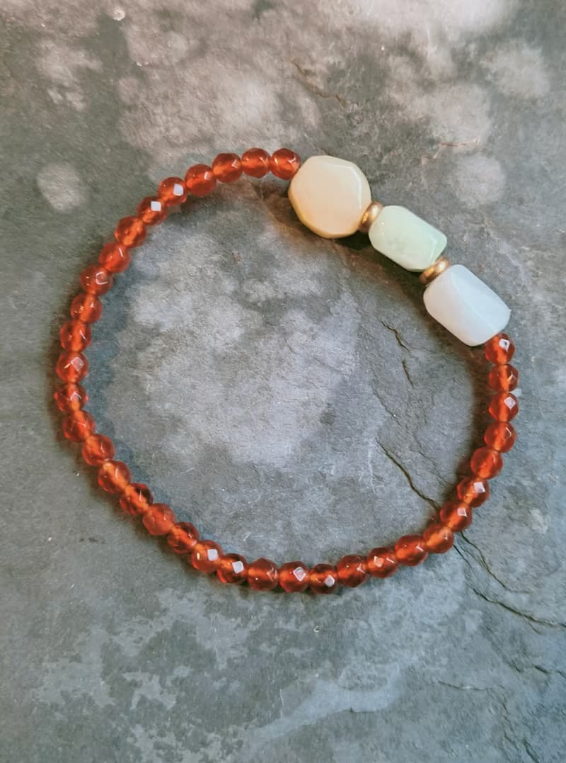 緬甸三彩隨形珠翡翠 紅瑪瑙串琺珠手鍊