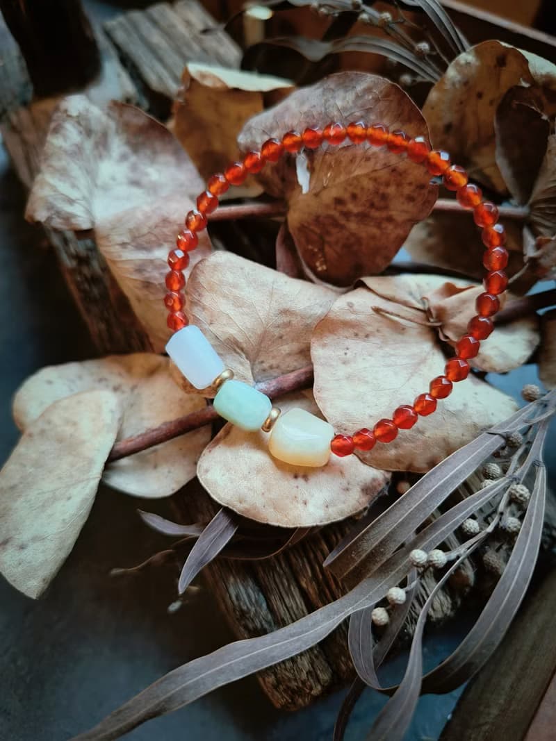 緬甸三彩隨形珠翡翠 紅瑪瑙串琺珠手鍊