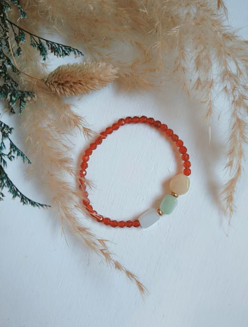 緬甸三彩隨形珠翡翠 紅瑪瑙串琺珠手鍊