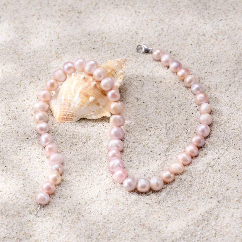 天然粉紫螺紋珍珠項鍊 10–11mm 銀色龍蝦扣 個性時尚 萬聖節禮物